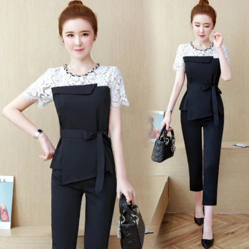 Кружевной сшитый нерегулярный Женский комплект из 2 предметов Топ и штаны летний