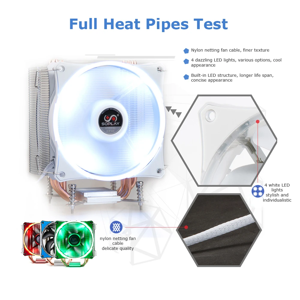 SOPLAY cpu Cooler 4 тепловые трубки 4pin 12 см белый светодиодный вентилятор ПК компьютер для Intel LGA 115X AMD все серии охлаждения процессора вентилятор радиатора