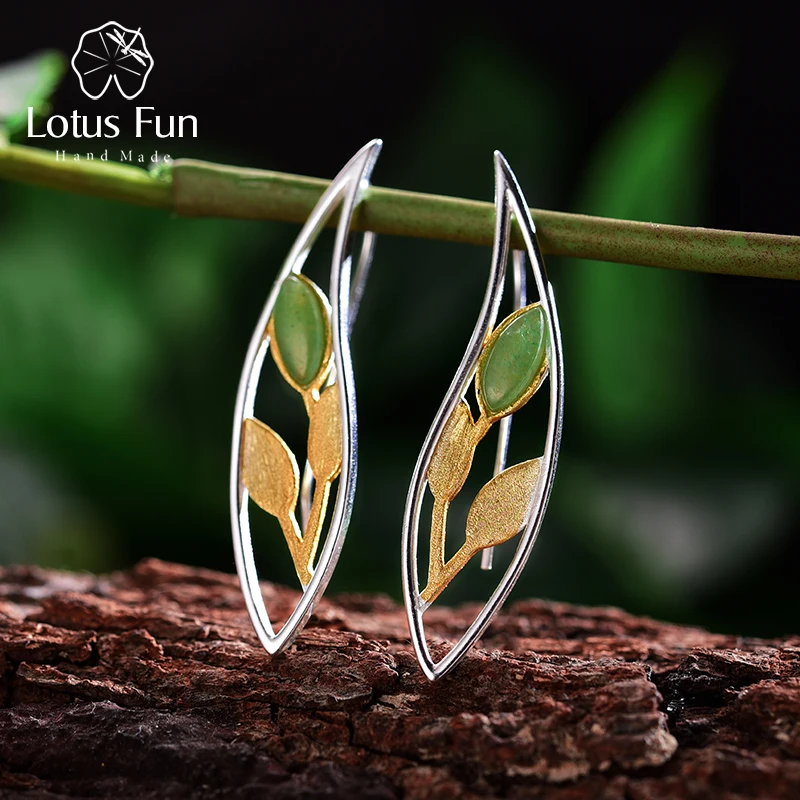 Lotus Fun реальные 925 Серебро Природный творческий ручной работы ювелирных украшений Весна в воздухе листья падение серьги для женщин