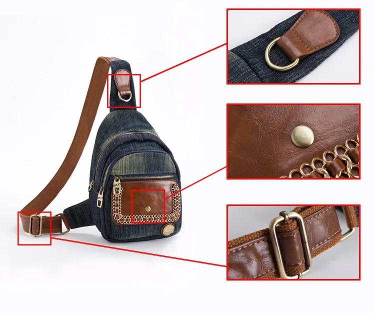 Новый Винтаж модные Повседневное Цепи одно плечо джинсовой Малый Рюкзаки Сумки