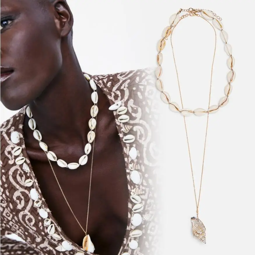 Длинное геометрическое Макси-ожерелье Za, красочный дизайн, Boho Seashell, раковины, жемчужные винтажные этнические цепи для женщин, свадебные украшения