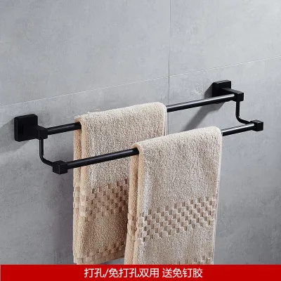 double towel bars Набор аксессуаров для ванной комнаты черный крючок для халата из нержавеющей стали, держатель для бумаги, полотенцесушитель, корзина для мыла, вешалка для полотенец для ванной набор оборудования - Цвет: double towel bars