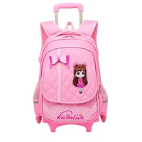 triple wheel trolley backpack for children sweet bow pattern school bag detachable backpack for girls mochila