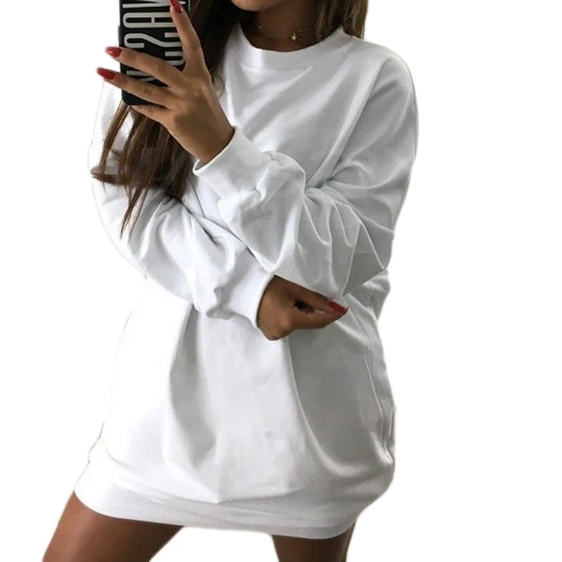 Женский свитер с капюшоном длинный Повседневный свободный круглым вырезом