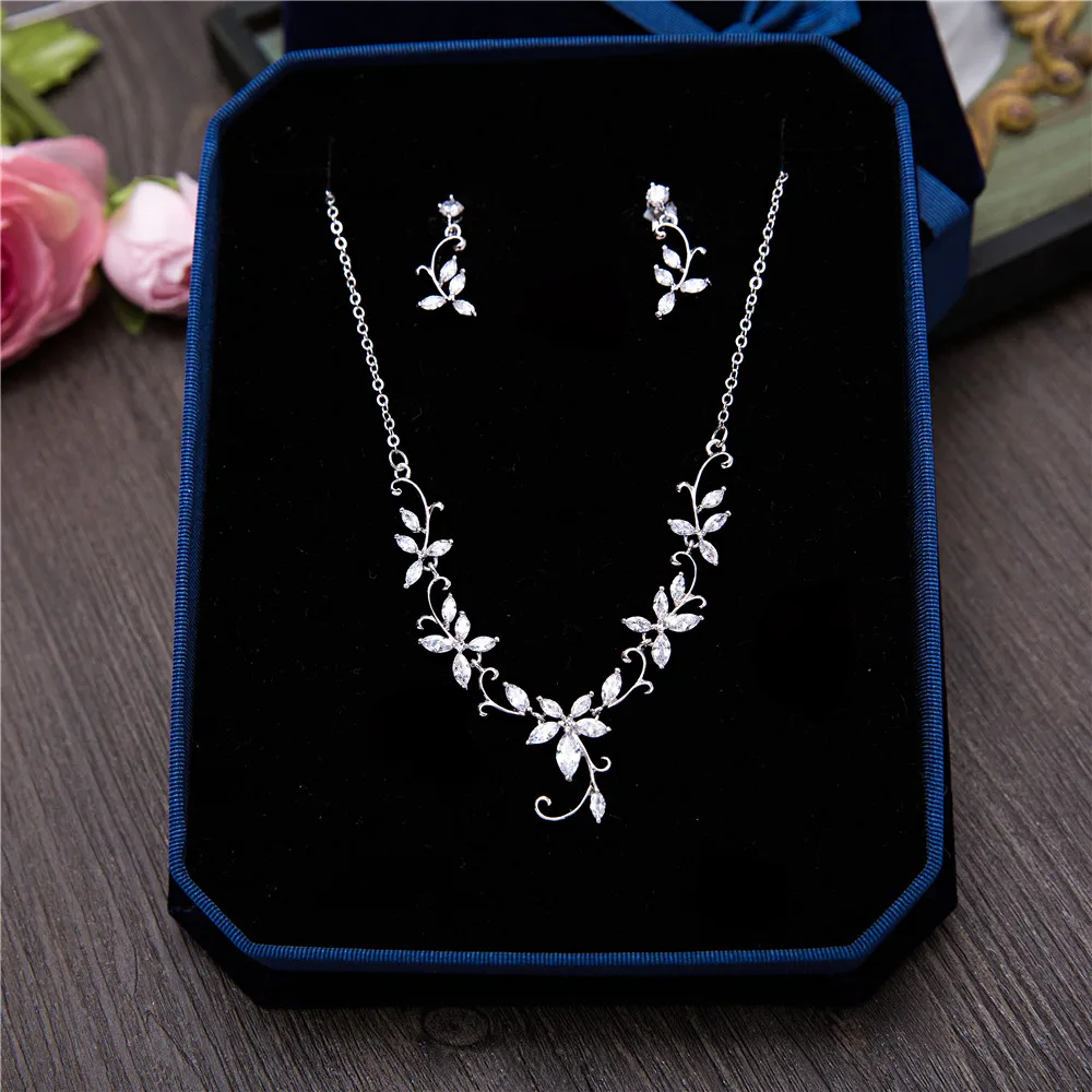 AAA прозрачный кубический цирконий цветок ожерелье серьги Ювелирные наборы
