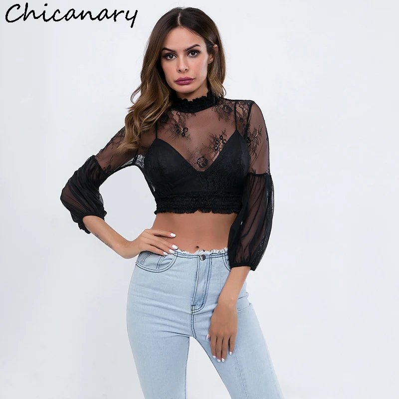 Chicanary 2019 весенние сетчатые Топы женские черные сексуальные перспектива