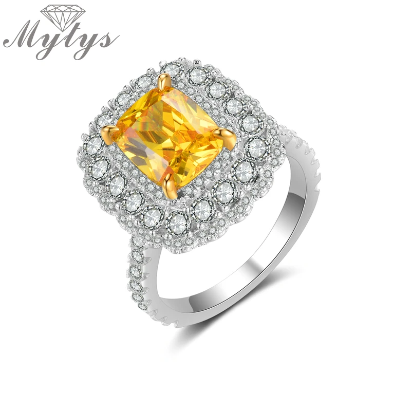 

Mytys зубчатая оправа квадратный желтый цвет фотокольцо Высокое качество модное коктейльное кольцо для женщин R2147