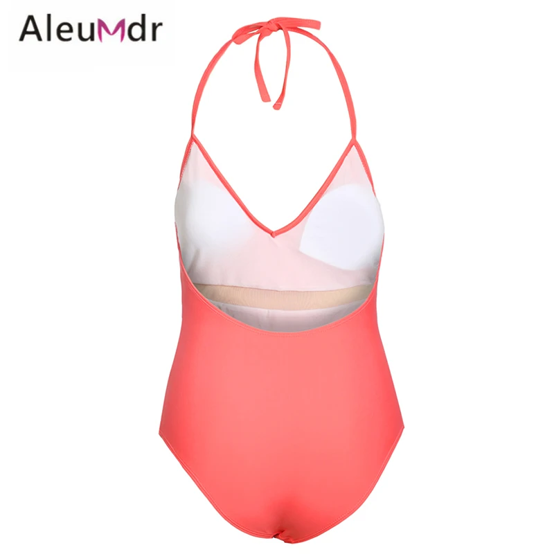 Aleumdr 2019 Новый Цельный купальник сексуальный красный сетчатый пэчворк спортивный