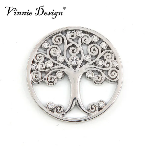 Vinnie Дизайн Ювелирные изделия семья дерево с белые кристаллы монета для 35 мм