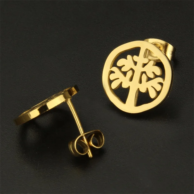 Новое поступление из нержавеющей стали круглое Древо жизни ожерелье серьги