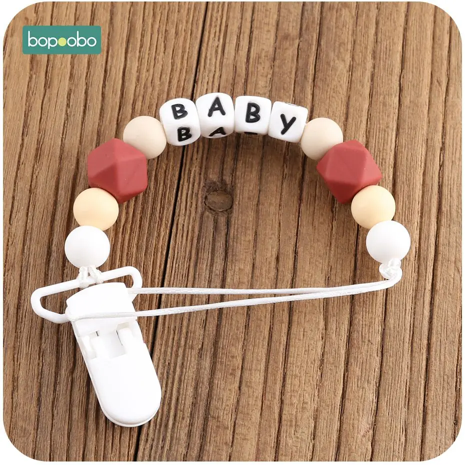 Red Pacifier Chain Bopoobo 1 шт., силиконовая Персонализированная Соска-пустышка, клипса, держатель на цепочке для соски, Детская соска, цепочка на заказ, 10 мм, силиконовая соска с буквами - Цвет: Red Pacifier Chain