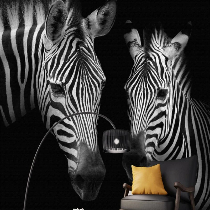 

wellyu Retro Vintage Black and White Zebra Mural Wall Custom Large Mural Green Wallpaper papel de parede para quarto