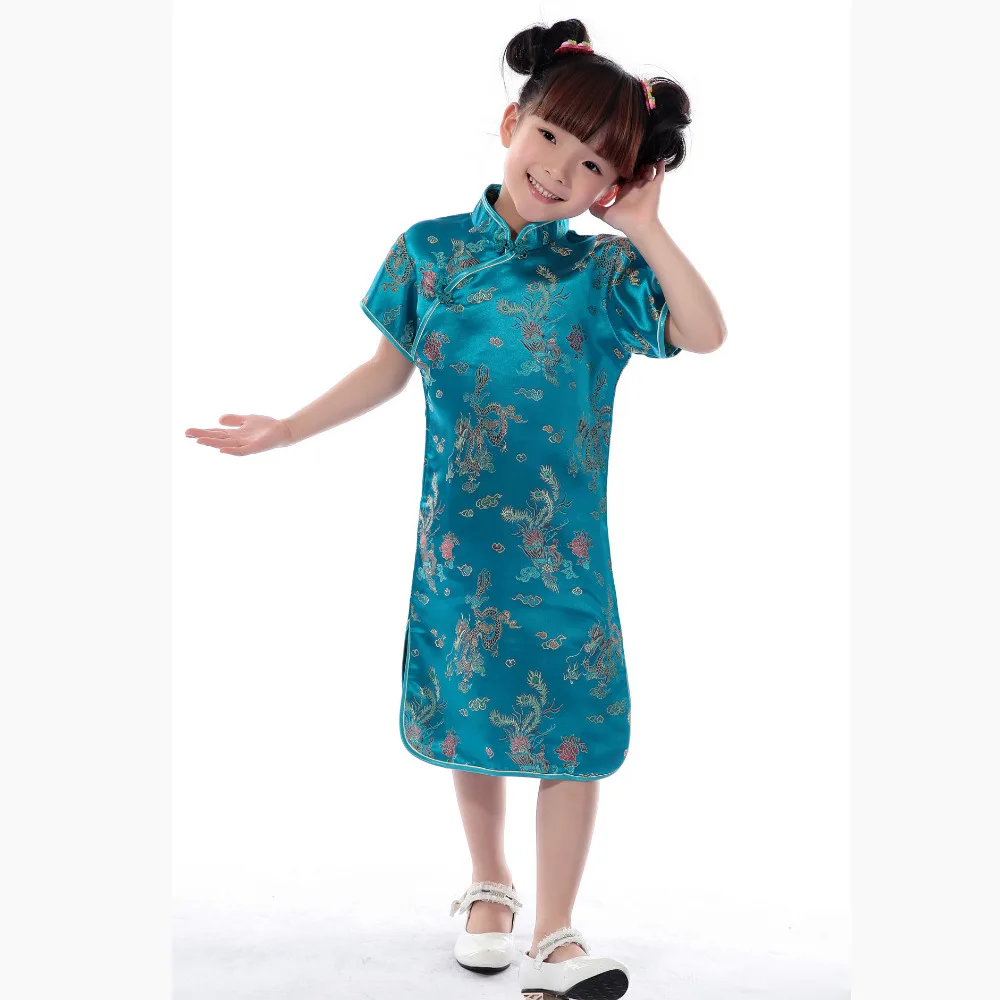 Фиолетовые милые летние платья Qipao для девочек детское Ципао в китайском стиле