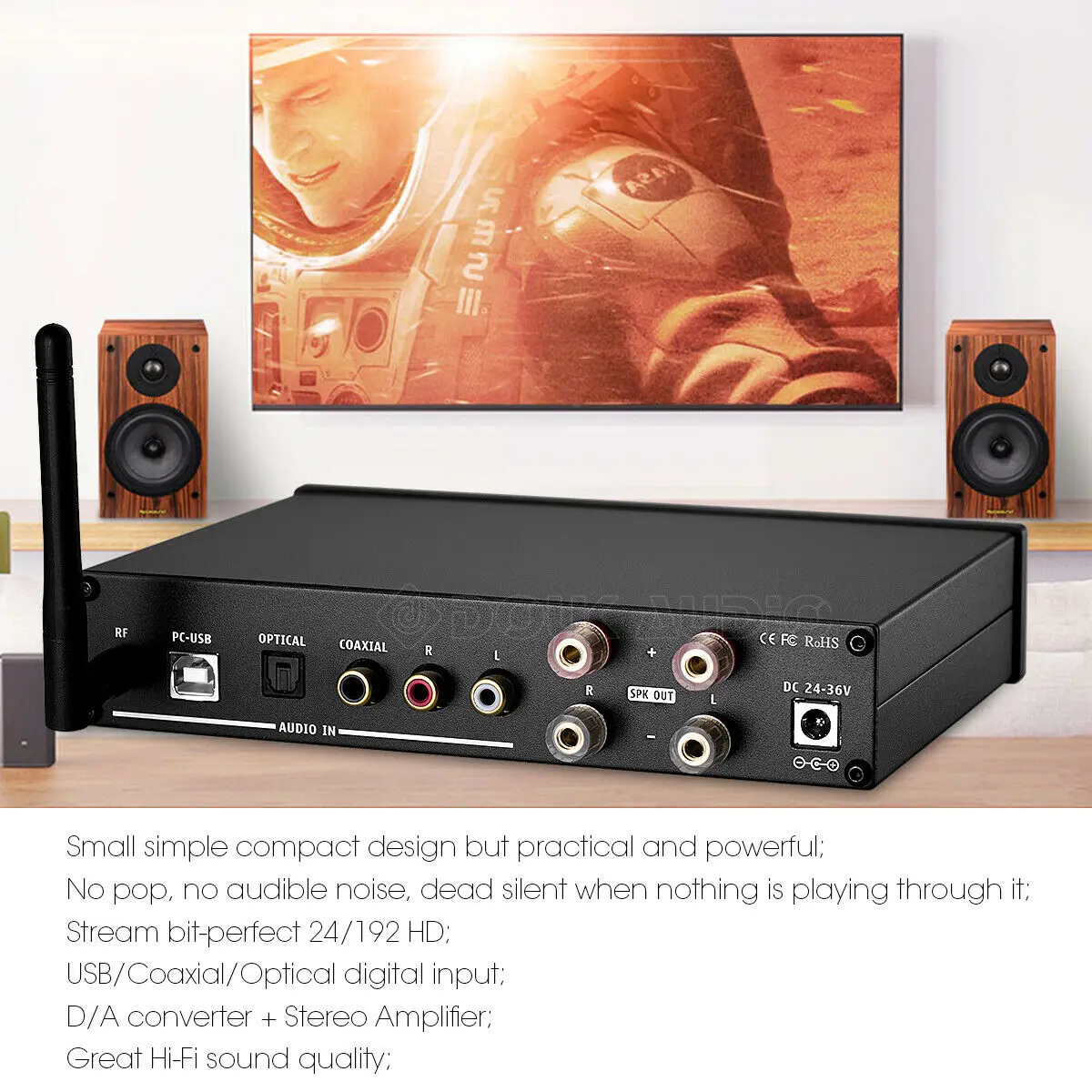 Nobsound HiFi Bluetooth Встроенный стерео усилитель USB/Opt/Coax/AUX DAC ИК-пульт 120 Вт* 2 цифровой усилитель мощности