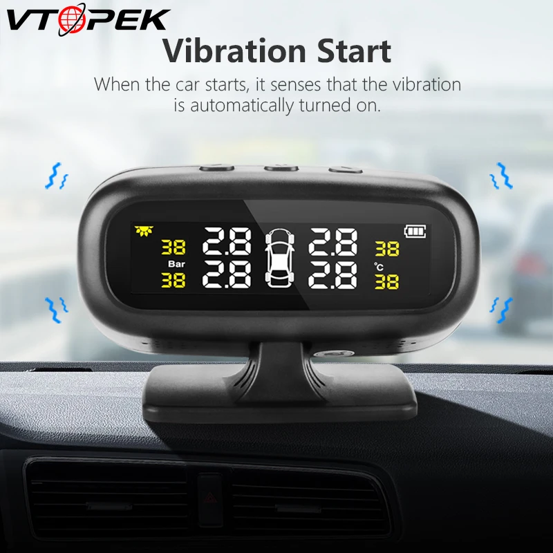 Система контроля давления в шинах TPMS автомобильный 4 внешних внутренних датчика лобового стекла Солнечный или USB цифровой ЖК-беспроводной охранной сигнализации