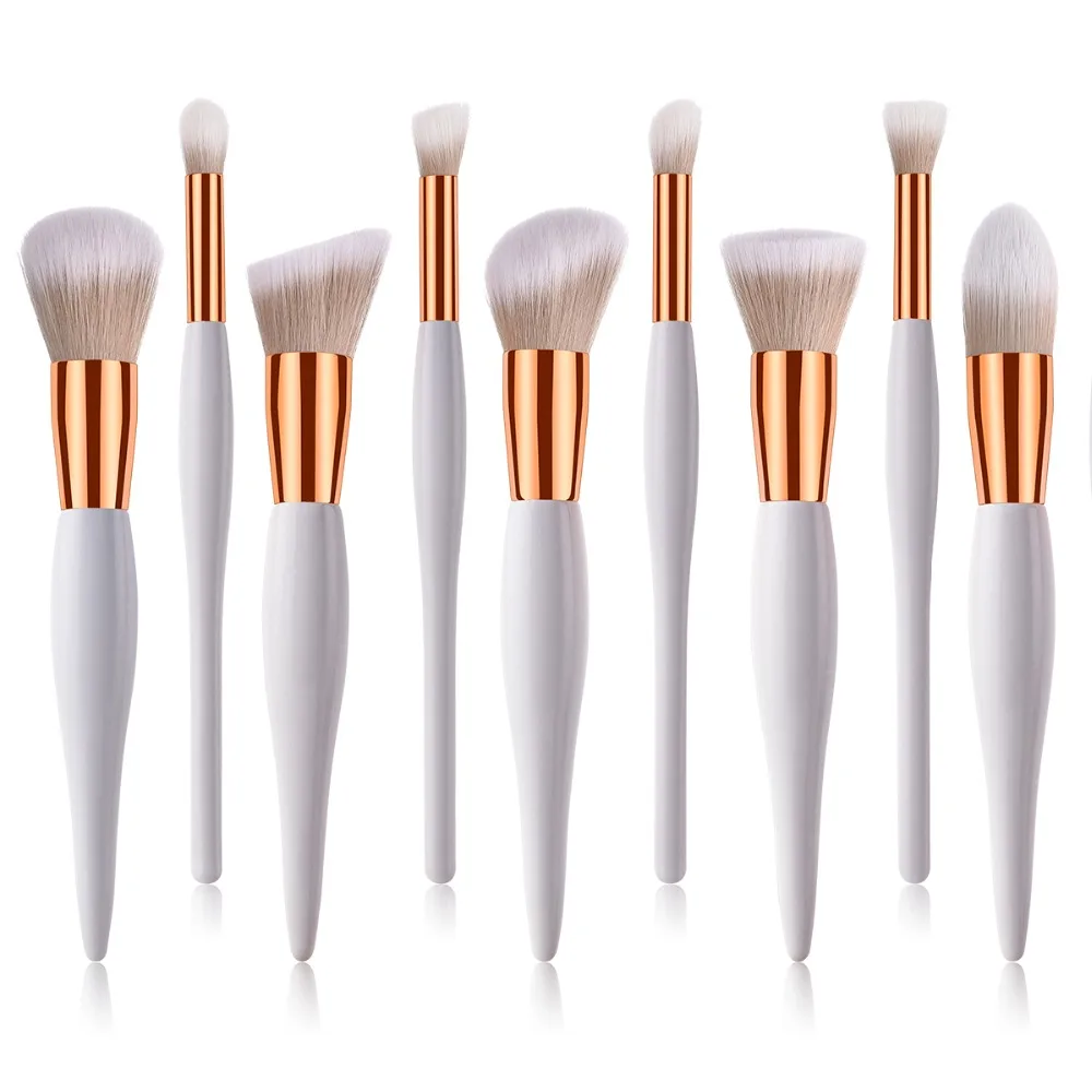 

10pcs Rose Gold Makeup Brushes Kwasten Professional Foundation Powder Blush Kabuki Brush Face Natural Makeup Brush Set White