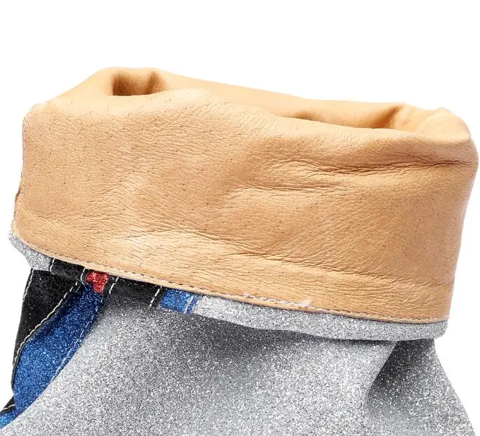leather in BuonoScarpe/Новинка года; ботинки до середины икры из блестящей ткани; пикантные женские ботинки с острым носком на высоком каблуке; короткие королевские ботинки в полоску - Цвет: leather in