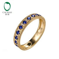 Caimao Jewelry 14K Yellow Gold 0.09ct Pave H SI Natural Diamond & 0.47ct Sapphires Engagement Rope Wedding Band