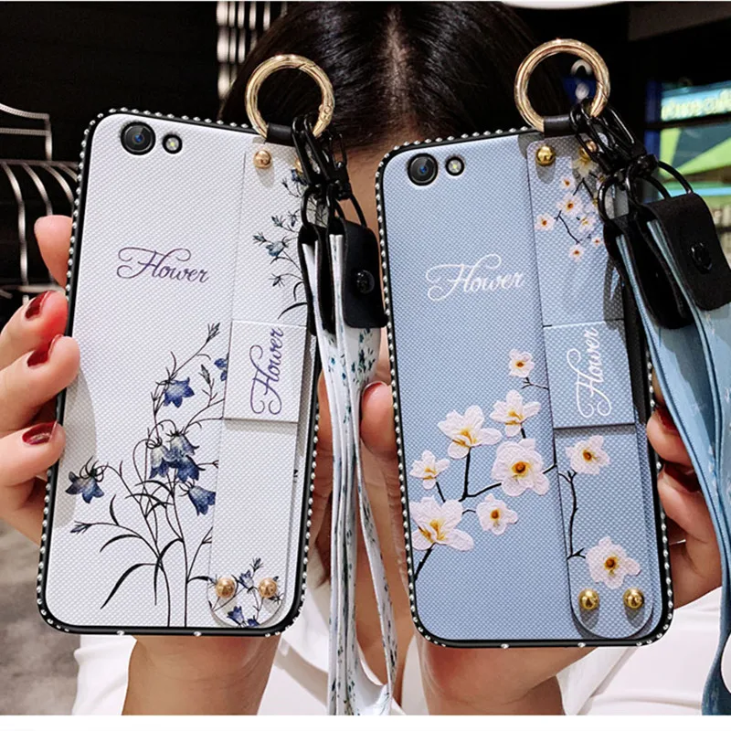 Блестящий бриллиантовый чехол с красивым цветком на запястье ремешком шею для