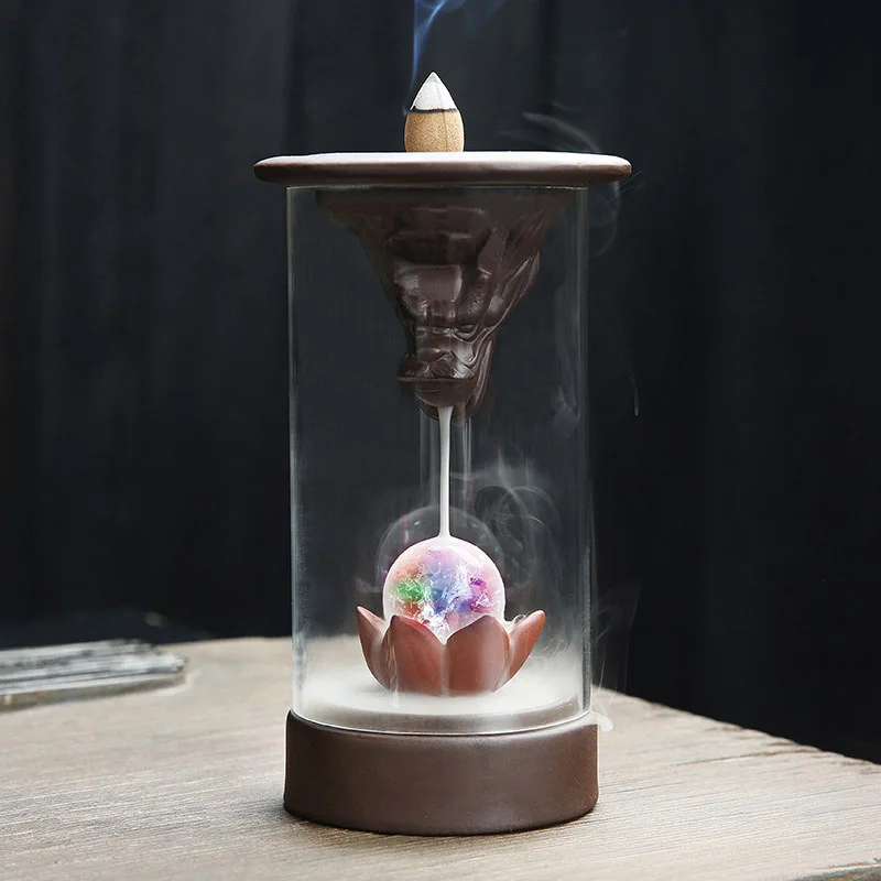 Incense Burner Керамика светодиодный светильник Дракон коса туман обратного потока ладан горелки Творческий дзен украшения комната ароматерапия+ 10 шт - Цвет: Incense Burner