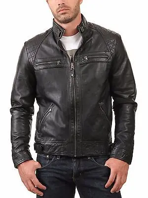 The new men's black leather motorcycle jacket ride real lambskin | Мужская одежда