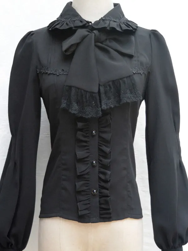 

Lolita Blouse Long Sleeves Ruffles Bow Collar Classic Lolita Shirt