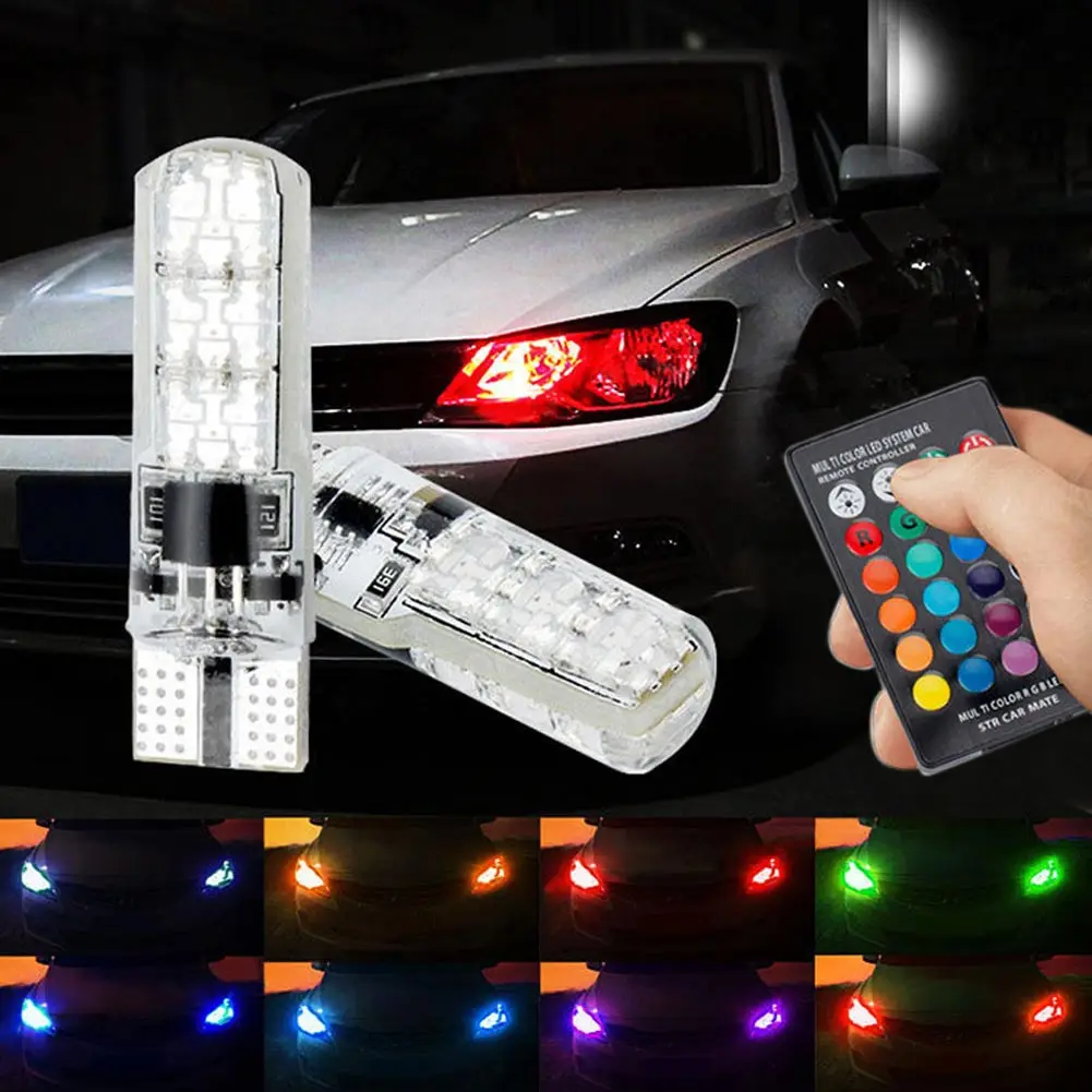 2Pcs/1set 12V 6 LED Car Interior Dome Wedge Strobe Lamp Bulbs With Remote Control T10 5050 SMD RGB Auto Motorcycle LED Light