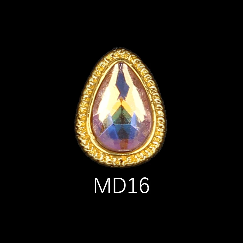MD16 Korea Trend Nail Jewelry Style 10/30pcs Latest Metal Bezel Water Drop Stone Design 3D Nail Art Alloy Jewelry - Цвет: MD16