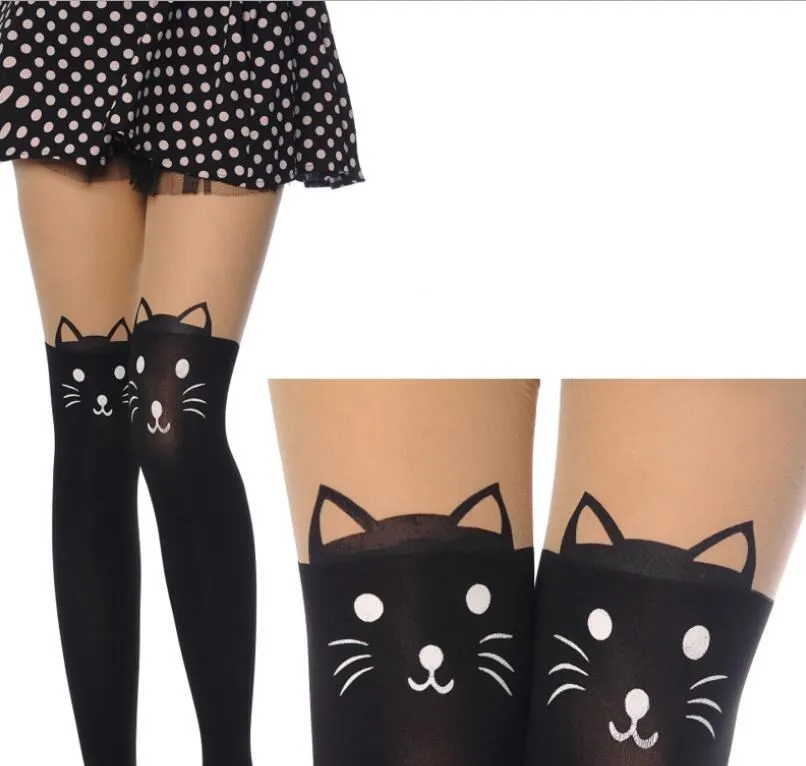 W024 cat head VISNXGI, новинка, черные, белые, кошачий хвост, лоскутные колготки с Тоторо, бархатные тату чулки, женские колготки, колготки, сексуальные колготки - Цвет: W024 cat head