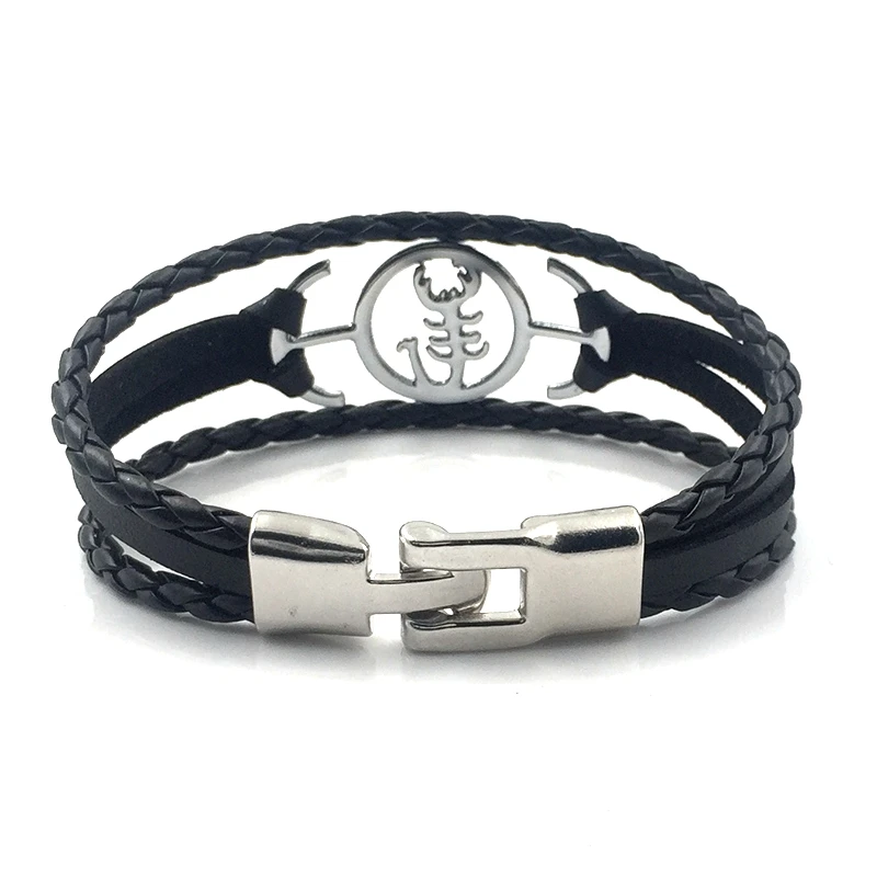 2018 Новинка ручной работы черный кожаный браслет высокого качества Скорпион Шарм