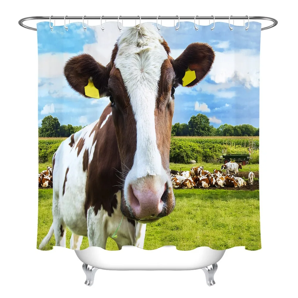 LB белая красная корова на зеленом пастбище занавеска для душа натуральный дом