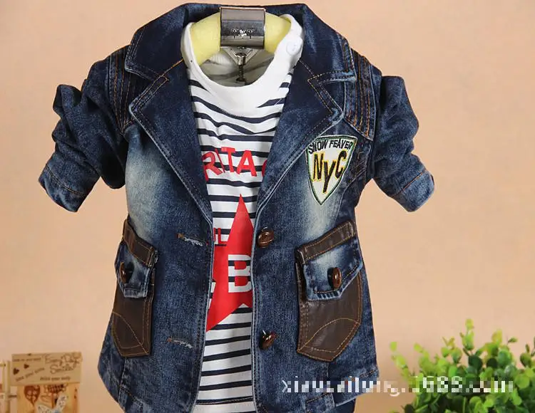 Boys 3pcs Set New Year Costumes For Kids High Quality Jeans Coat Cotton T Shirt And Long Pants Toddler Clothing |