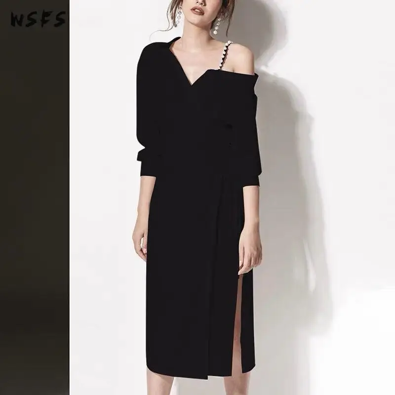 Летнее платье-рубашка белое черное на одно плечо женское платье элегантное