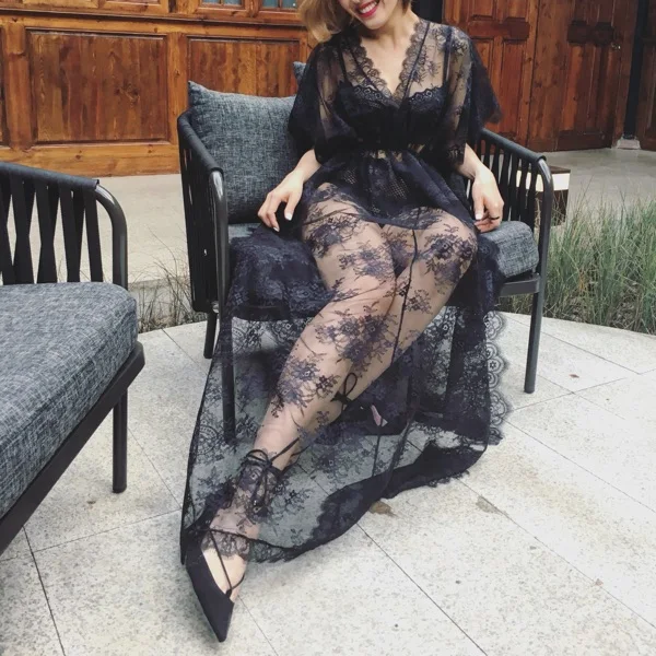 2017 хит продаж длинная ночная рубашка для женщин новинка элегантные черные