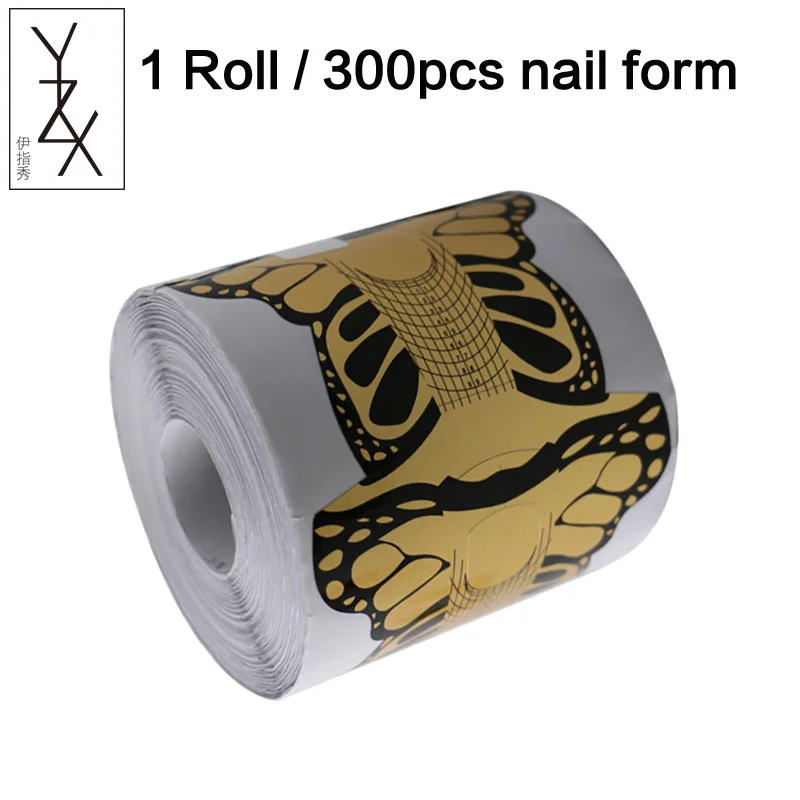 Golden Butterfly YZX 1 рулон, 300 шт/500 шт, Профессиональная форма для наращивания ногтей, французские акриловые УФ-гелевые наконечники, руководство по изготовлению, трафаретная наклейка, инструменты для дизайна ногтей - Цвет: Golden Butterfly