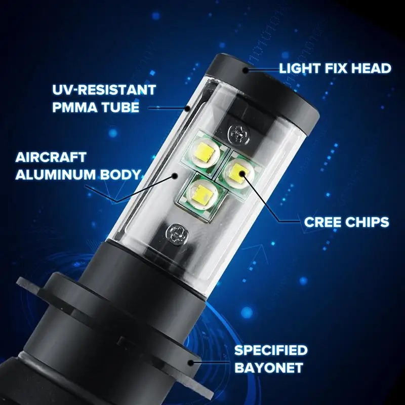 2x CREE Chips H4/H7/9005/9006/H3/H11/H13 светодиодный светильник на голову 4400lm автомобильный