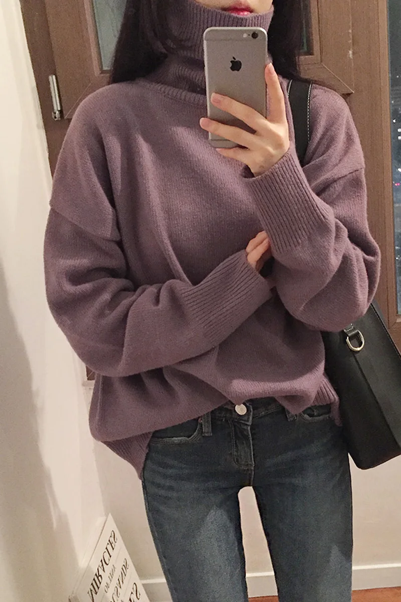 Базовый свитер с высоким воротом в Корейском стиле 6 видов цветов Осень-зима 2017 г.