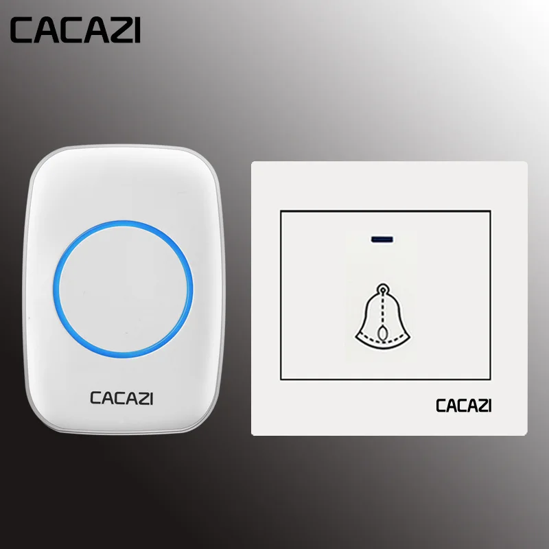 white 1x1 Беспроводной дверной звонок CACAZI, водонепроницаемый, 300 м, пульт дистанционного управления, 1 батарейка, кнопка, 1 2 приемника, дверной звонок для домашнего вызова, светодиодный светильник, 36 колокольчиков - Цвет: white 1x1