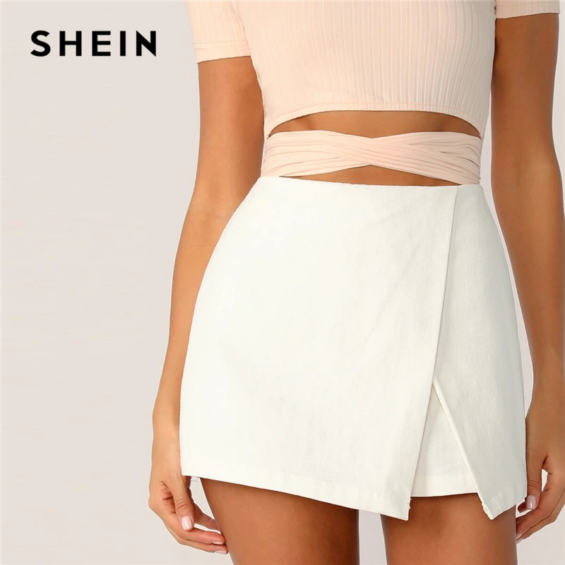 SHEIN цельная юбка-шорты с молнией сзади белые шорты весна лето осень элегантные женские шорты со средней талией
