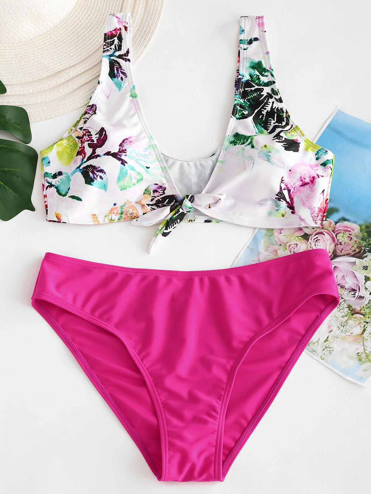 ZAFUL контрастный принт Лето бикини пляжный костюм Мода Спагетти ремни Мягкий Топ