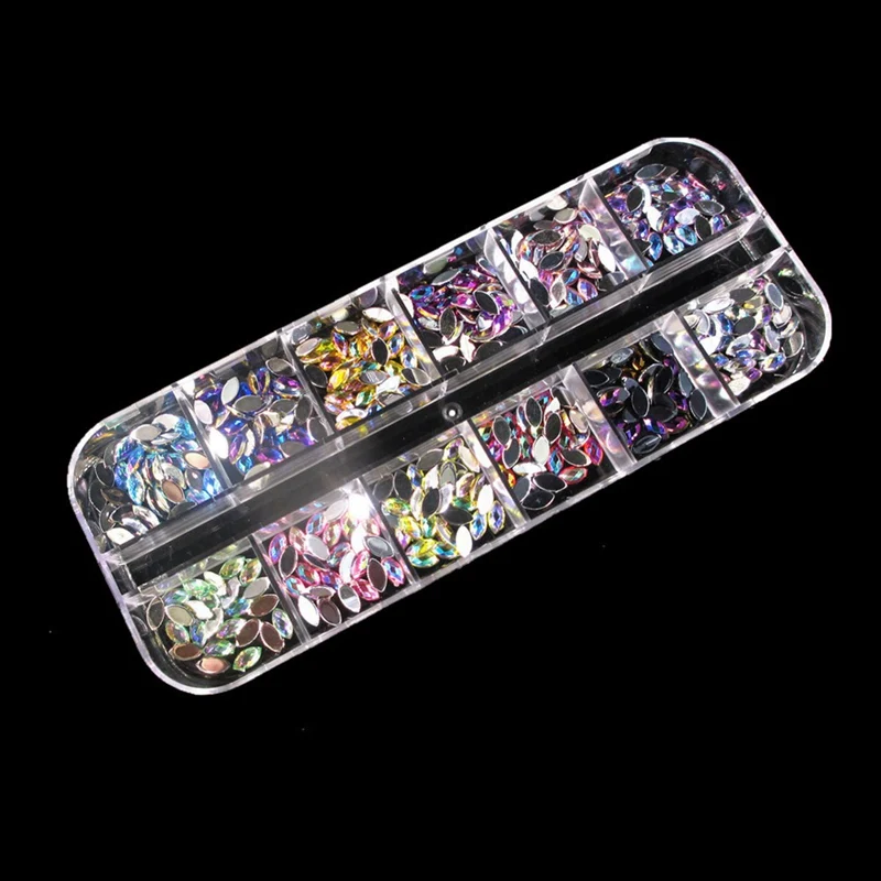 Mix Размеры акриловые бриллианты нейл-арта Sharp сзади аксессуары 12 Сетки набор 3d