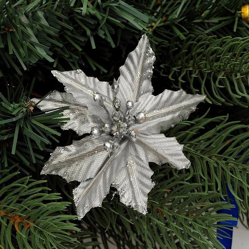 10 шт./лот Рождество 10 см искусственные цветы блестки Poinsettia украшения для дома фестивали Рождественская елка украшения вечерние принадлежности