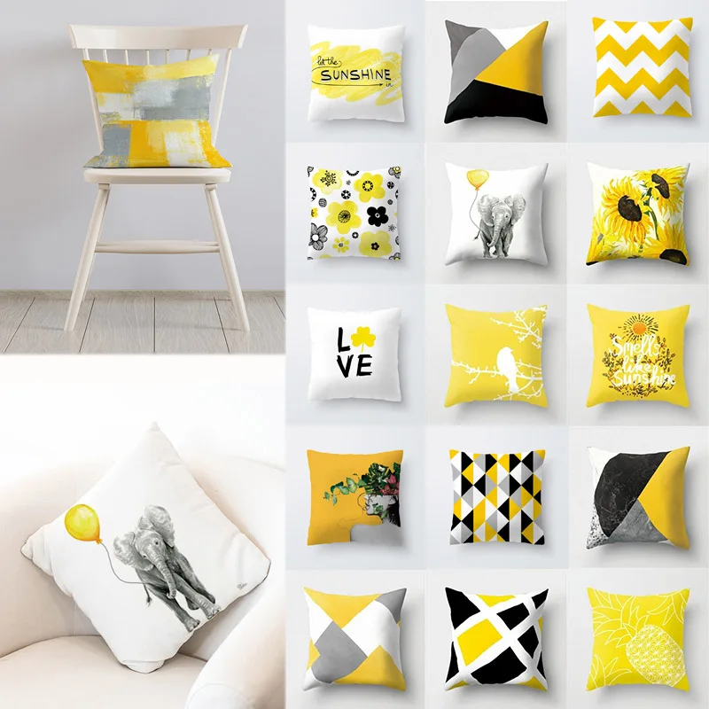 Case Cover Cushion Home Yellow Pillow Waist Throw Linen Cotton