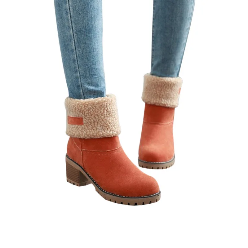 MoneRffi New Women Boots Winter outdoor keep Warm Fur Waterproof Women's Snow Thick heel with round head short boot | Обувь