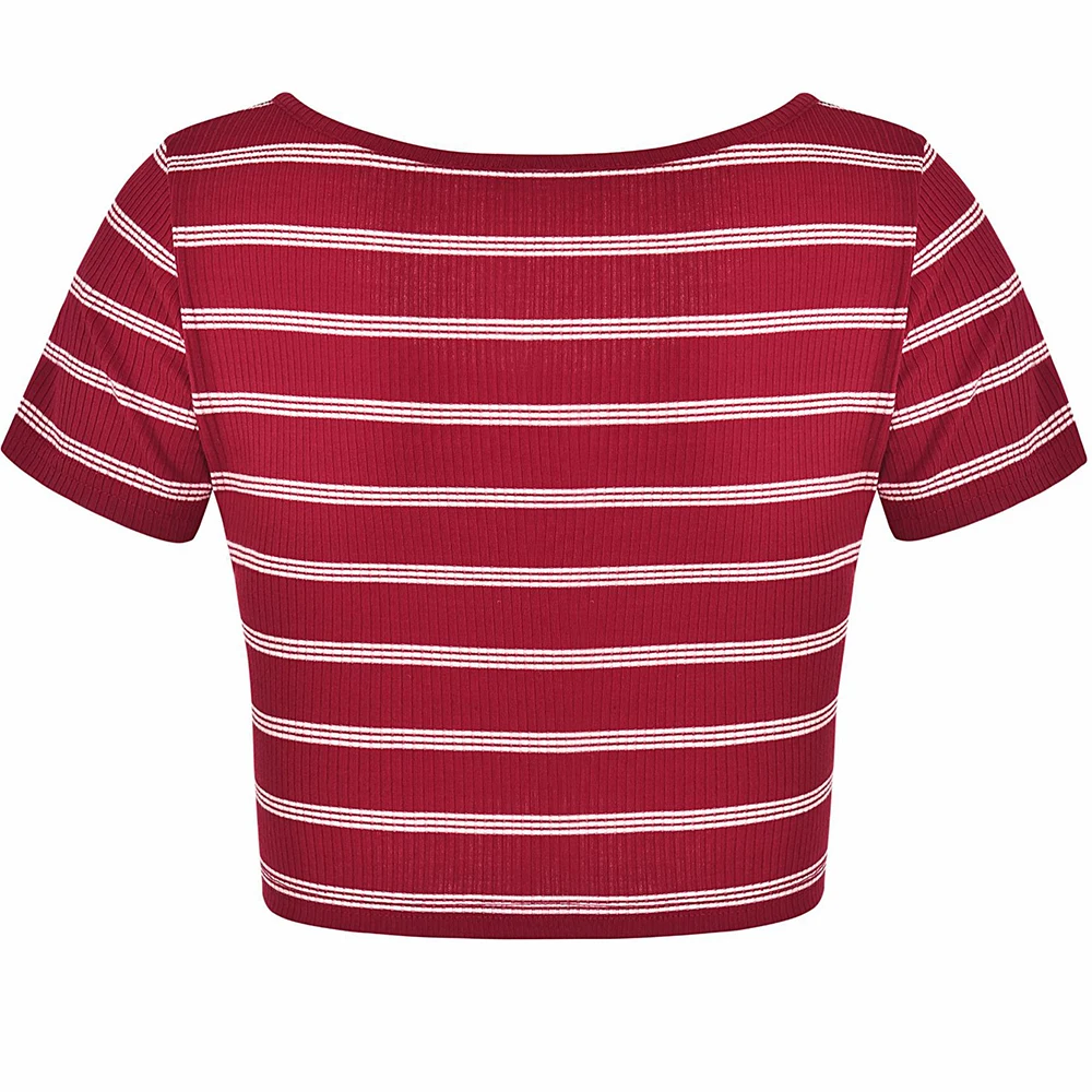 2018 New Short Sleeves Tops Sexy Women Basic Tees Cropped Fashion Slim Fitting Tank Corset Clubwear Red Striped Blouse |
