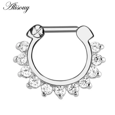 Silver Clear CZ 1 шт. нержавеющие Сталь нос кольцо перегородки кликеры Носа носа пирсинг Кристалл в нос Подвесные серьги сексуальные тела ювелирные изделия-пирсинг - Окраска металла: Silver Clear CZ