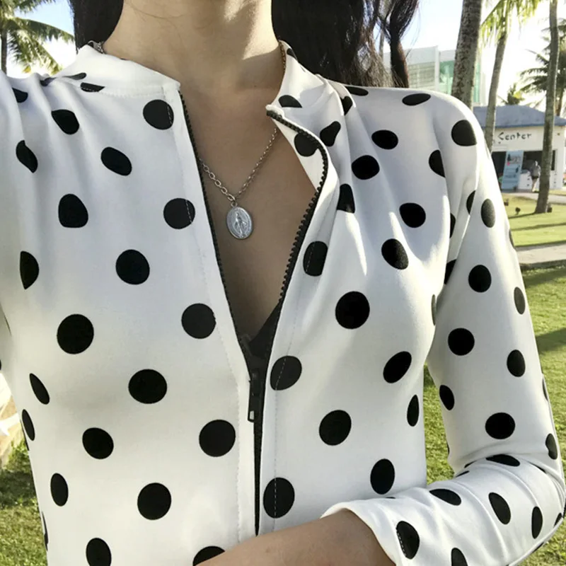 2019 корейский нейлоновый пикантный цельный купальник в горошек с длинным рукавом