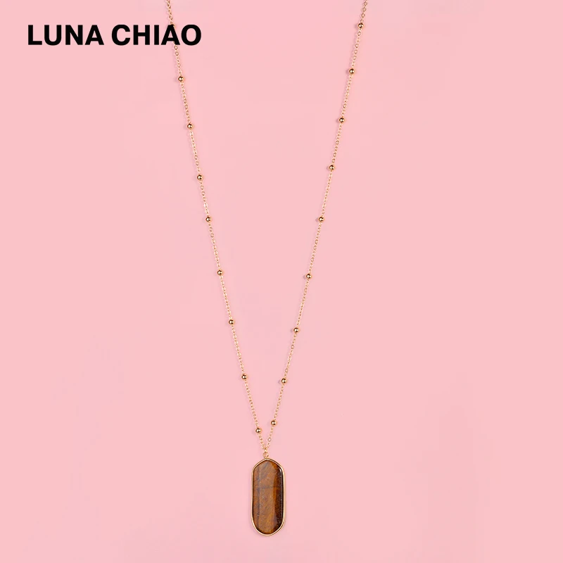 LUNA CHIAO модная длинная куперная цепочка полудрагоценные подвески и ожерелья