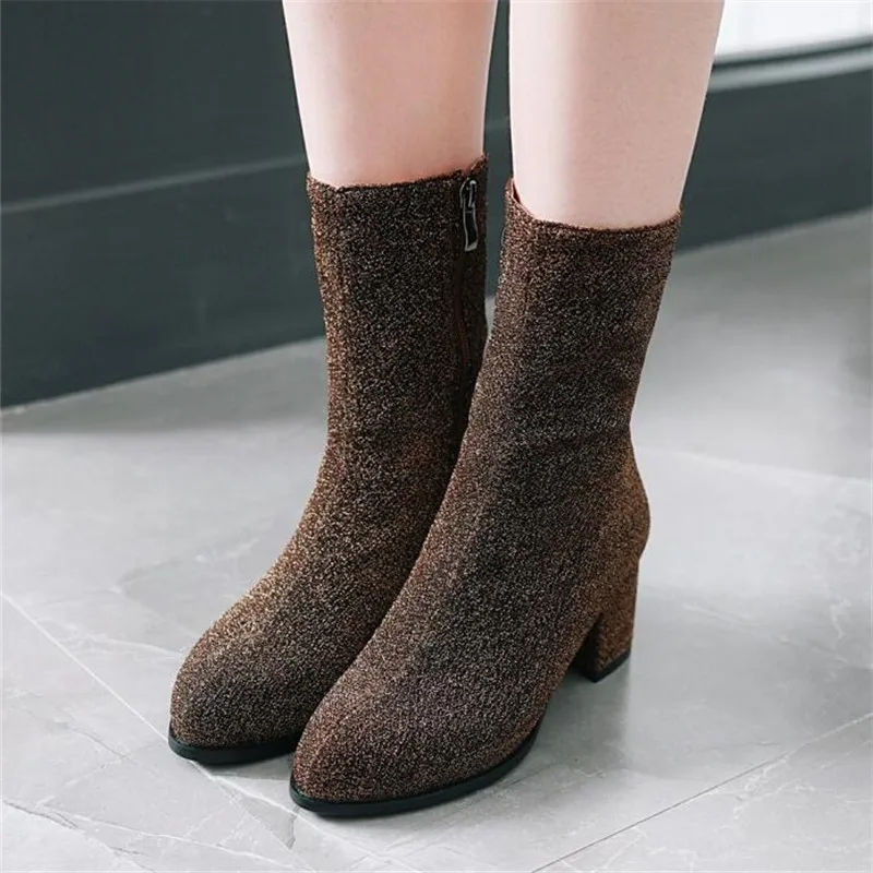 winter New pattern fashion Round head black sexy Elastic force Thin leg Boots Square following Add wool Keep warm Women Boots