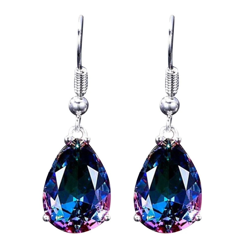 Модные огонь Радуга Камень Груша в форме капли воды серьги сплав металла стразы